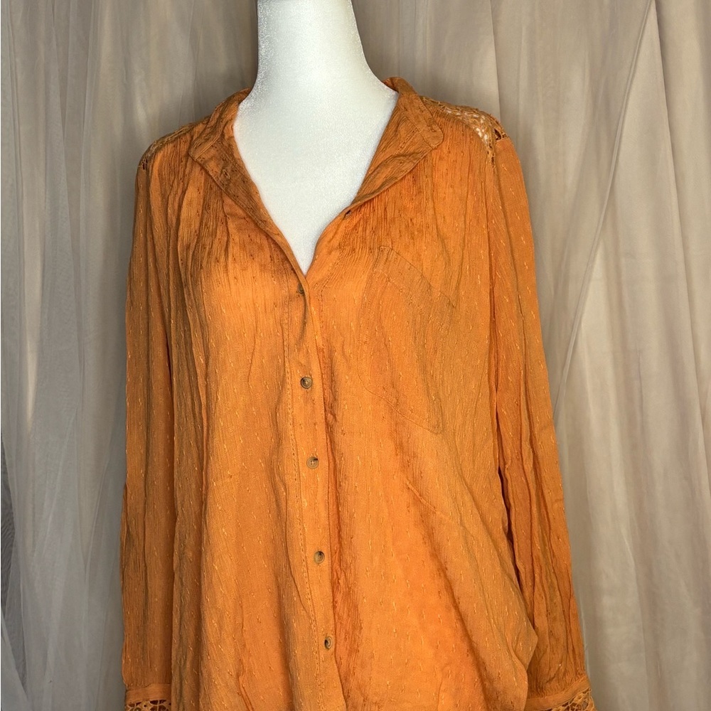Free People Orange Notched Collar Blouse